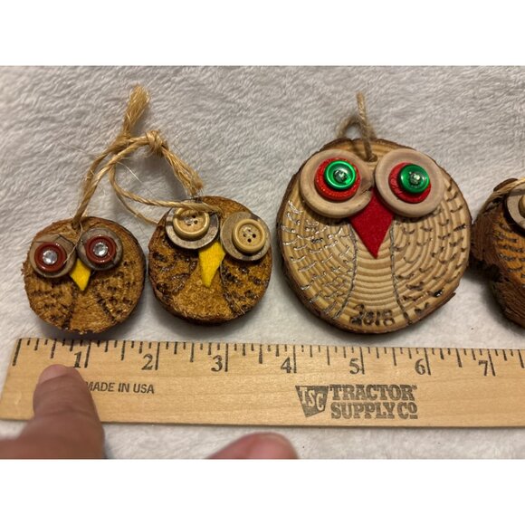 Wooden Owl Ornaments set 6 souvenir Christmas Hand crafted Route 66 TX Holiday - Picture 10 of 11
